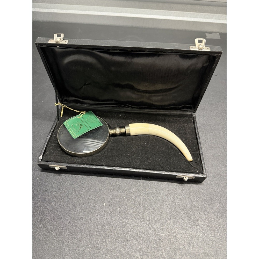 Vintage Tusk Style Handle Magnifying Glass Desk‎ Decor w/ Case